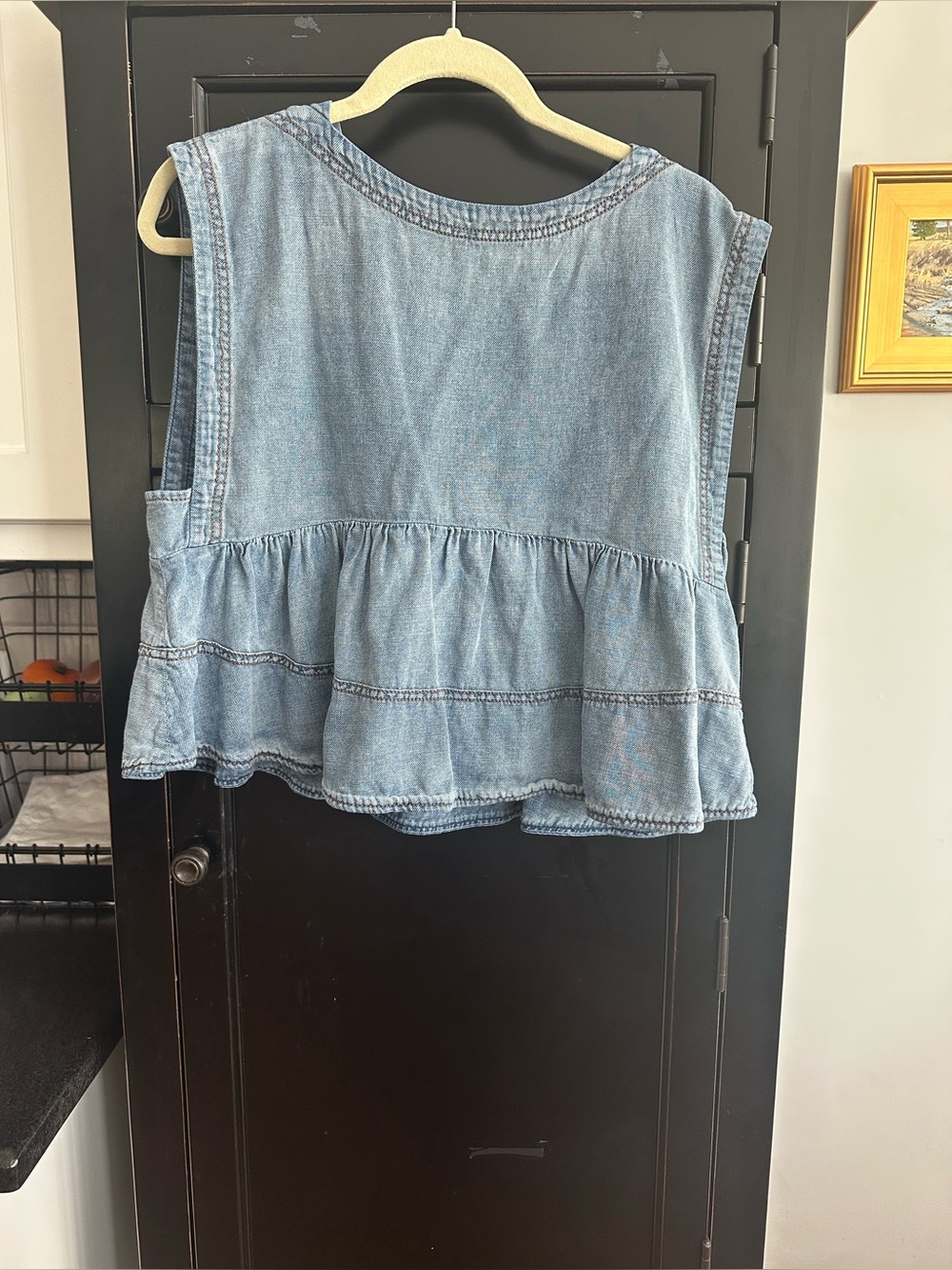 Pilcro Denim Ruffled Sleeveless Top - Blue
